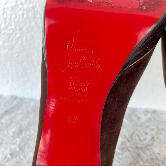 {Christian Louboutin} Bruges Brown Suede Platform Pumps, Size 37 - Picture 8 of 8